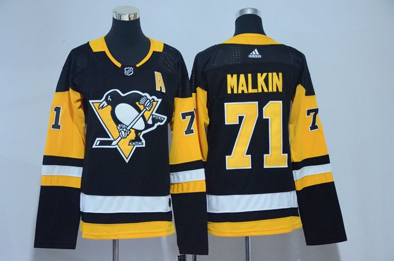 Women Pittsburgh Penguins #71 Malkin Black Hockey Stitched Adidas NHL Jerseys